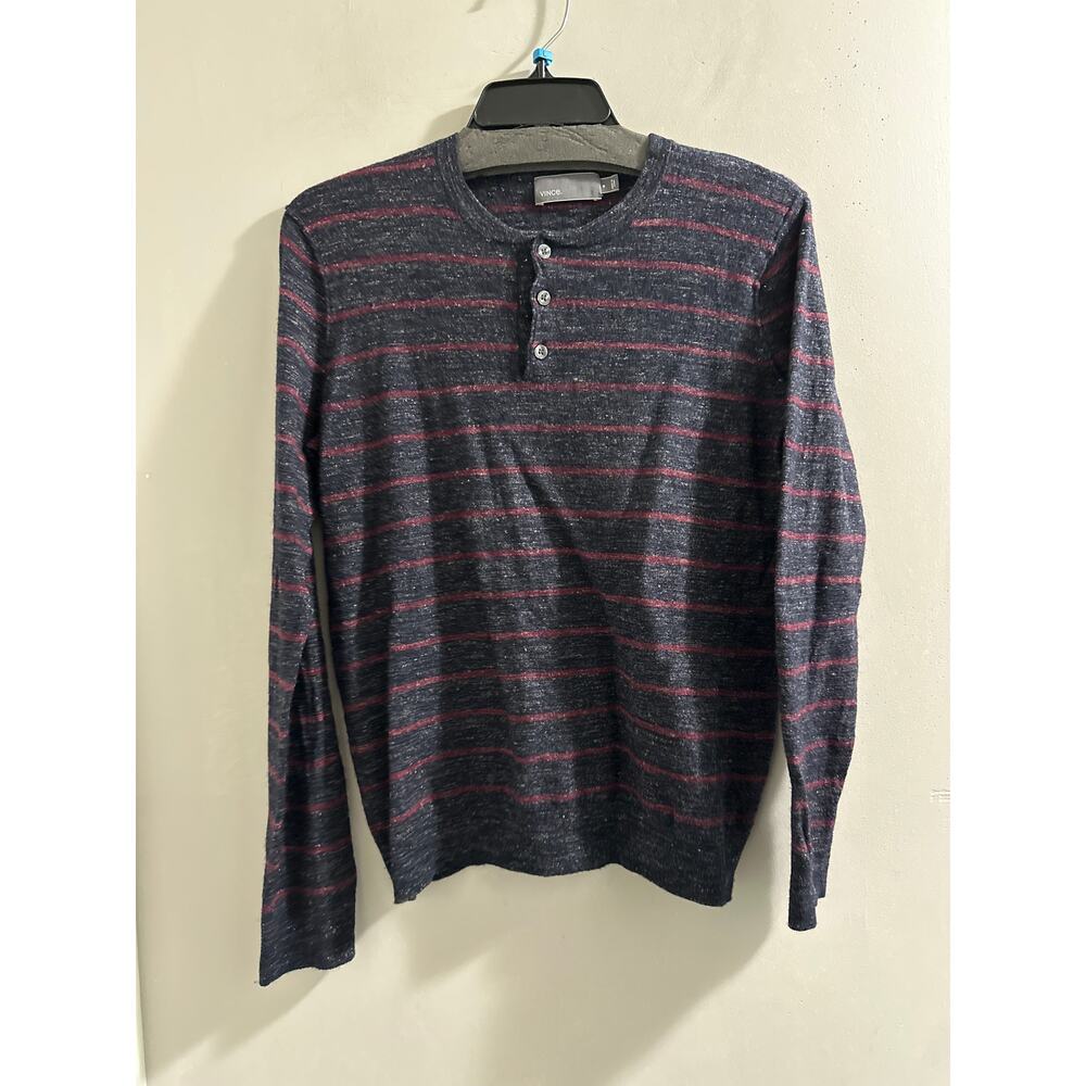 Vince Wool & Linen Blend Striped Henley‎ Shirt Men's size Medium